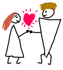 Gezeichnetes Brautpaar, Hand in Hand mit einem Herz